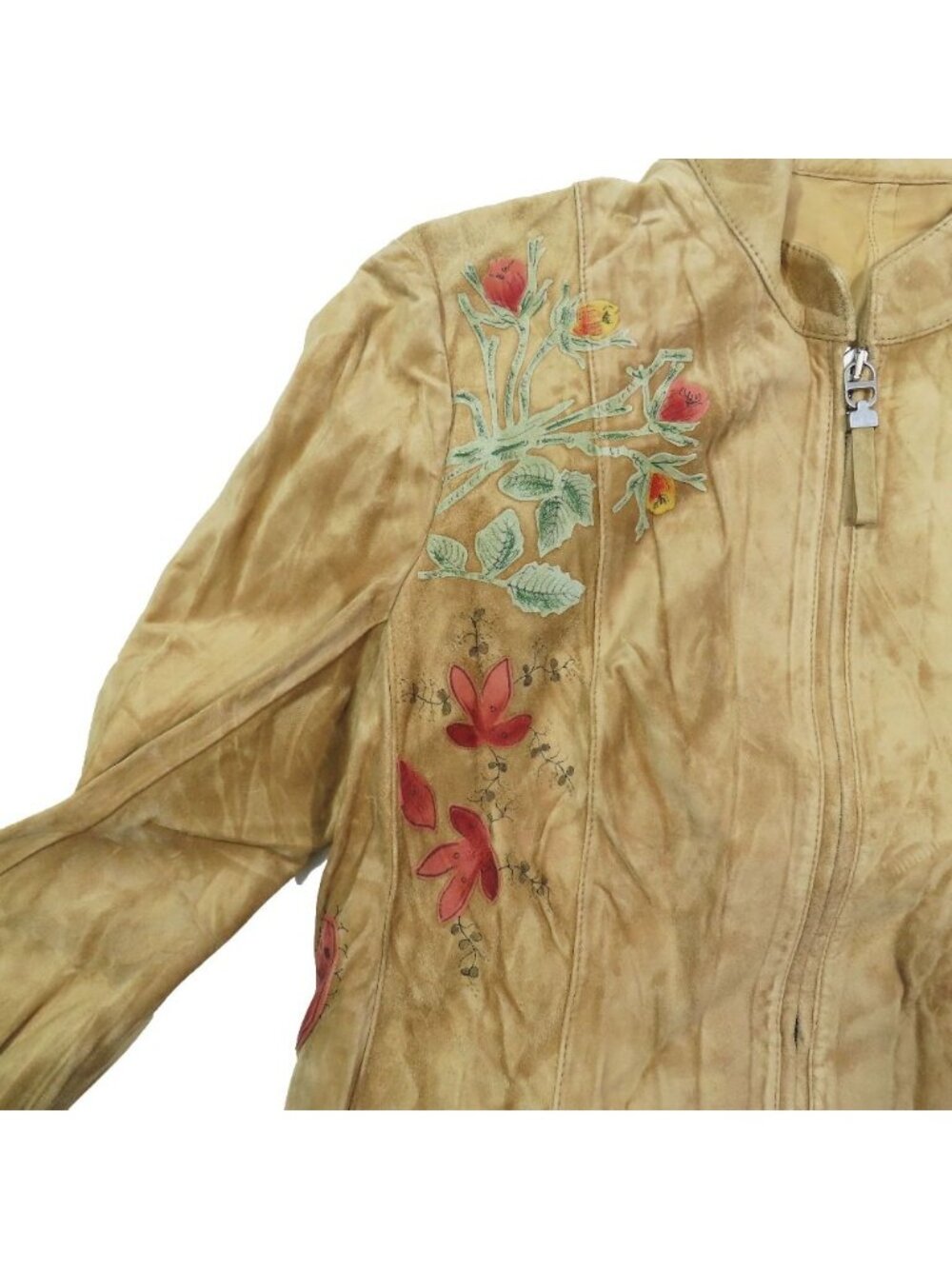 Dior Suede Cowhide Cow Leather Jacket Floral Patch 40 Beige - Picture 5 of 8